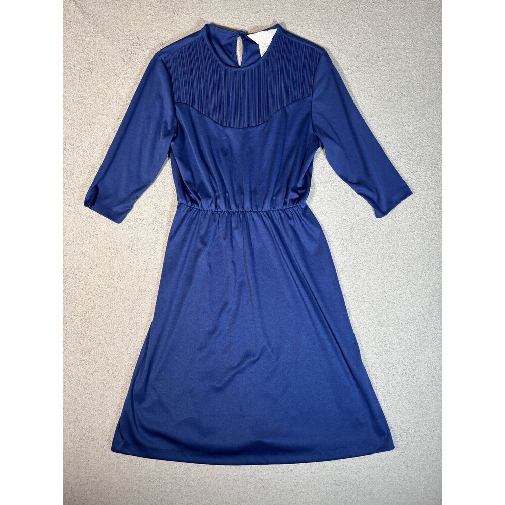 Vintage Blair Size 12P Women's Dress Blue Western Midi Pleated Chest 50s‎ Retro